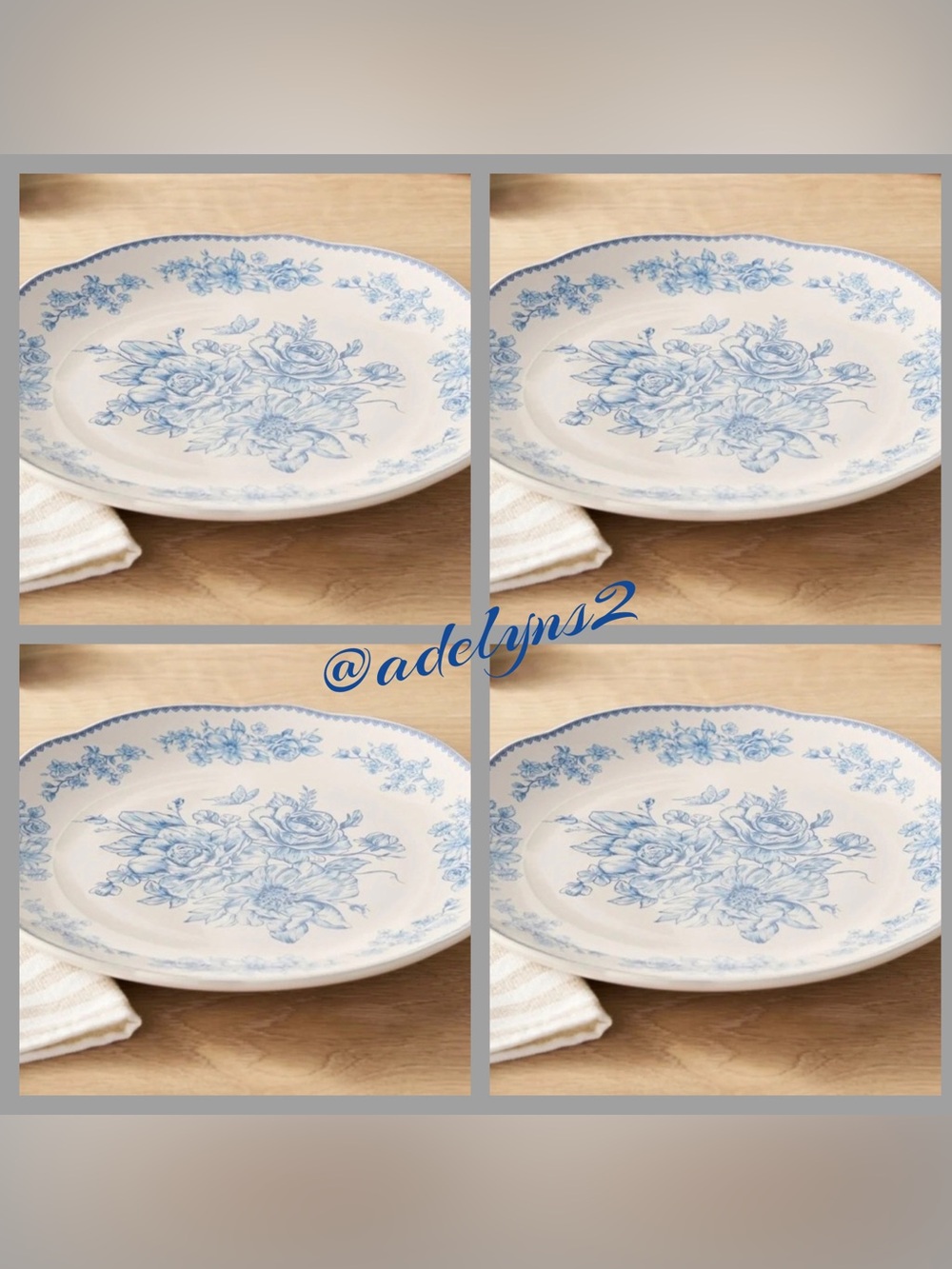 🌺 Set of 4 ~ 2025 🌺 NWT The Pioneer Woman Agatha Dinner Plates, Blue & White